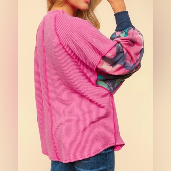 Corded Floral Sleeve Flowy Top - Picture 2 of 3